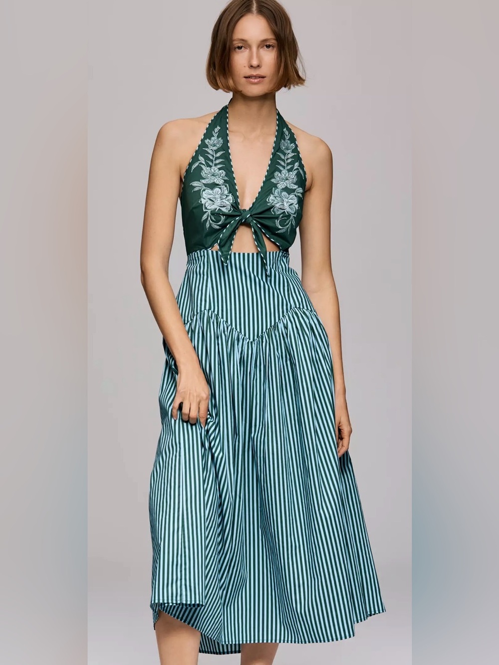 Farm Rio Embroidered Halter Dress